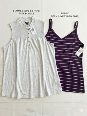torrid White Slub High-Neck Tank & Purple Striped V-Neck Cami
